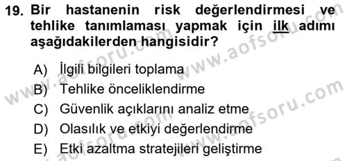 Afet Tıbbı ve Yönetim İlkeleri Dersi 2023 - 2024 Yılı Yaz Okulu Sınav Soruları 19. Soru
