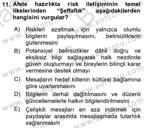 Afet Tıbbı ve Yönetim İlkeleri Dersi 2025 - 2026 Yılı (Vize) Ara Sınav Soruları 11. Soru
