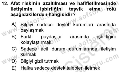 Afet Tıbbı ve Yönetim İlkeleri Dersi 2025 - 2026 Yılı (Vize) Ara Sınav Soruları 12. Soru