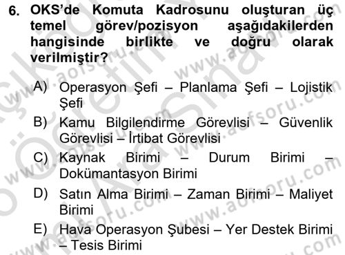 Afet Tıbbı ve Yönetim İlkeleri Dersi 2025 - 2026 Yılı (Vize) Ara Sınav Soruları 6. Soru