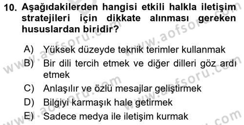 Afet Tıbbı ve Yönetim İlkeleri Dersi 2025 - 2026 Yılı (Final) Dönem Sonu Sınav Soruları 10. Soru