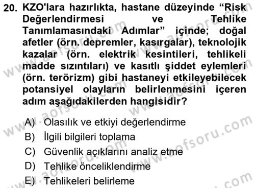Afet Tıbbı ve Yönetim İlkeleri Dersi 2025 - 2026 Yılı (Final) Dönem Sonu Sınav Soruları 20. Soru