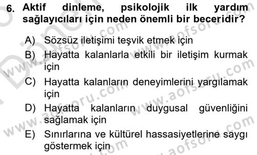 Afet Tıbbı ve Yönetim İlkeleri Dersi 2025 - 2026 Yılı (Final) Dönem Sonu Sınav Soruları 6. Soru