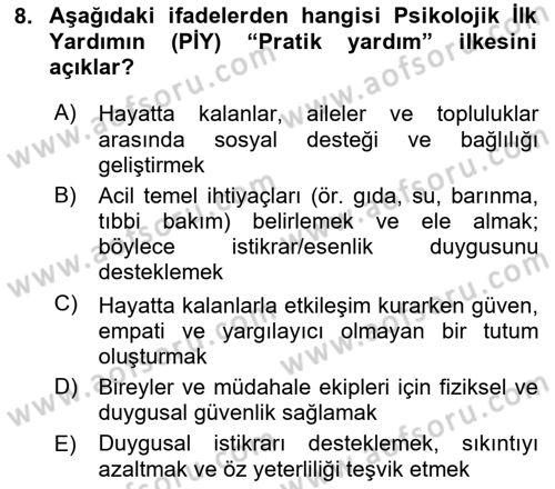 Afet Tıbbı ve Yönetim İlkeleri Dersi 2025 - 2026 Yılı (Final) Dönem Sonu Sınav Soruları 8. Soru