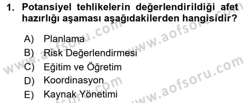 Afet Tıbbı ve Yönetim İlkeleri Dersi 2025 - 2026 Yılı Yaz Okulu Sınav Soruları 1. Soru