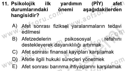 Afet Tıbbı ve Yönetim İlkeleri Dersi 2025 - 2026 Yılı Yaz Okulu Sınav Soruları 11. Soru