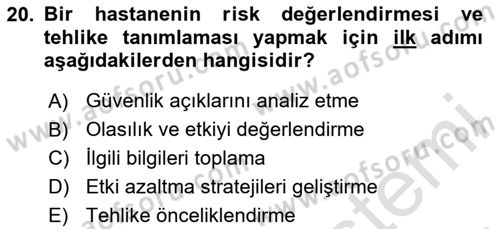 Afet Tıbbı ve Yönetim İlkeleri Dersi 2025 - 2026 Yılı Yaz Okulu Sınav Soruları 20. Soru