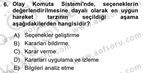 Afet Tıbbı ve Yönetim İlkeleri Dersi 2025 - 2026 Yılı Yaz Okulu Sınav Soruları 6. Soru
