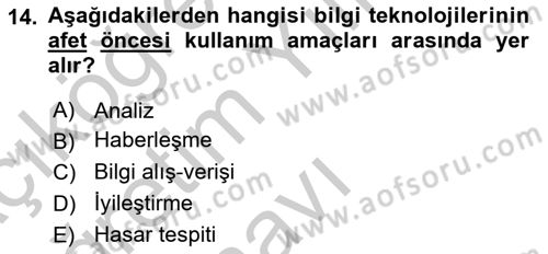 Afet Yönetimi 1 Dersi 2018 - 2019 Yılı Yaz Okulu Sınav Soruları 14. Soru