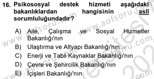 Afet Yönetimi 1 Dersi 2021 - 2022 Yılı (Final) Dönem Sonu Sınavı 16. Soru