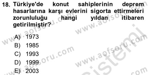 Afet Yönetimi 1 Dersi 2021 - 2022 Yılı (Final) Dönem Sonu Sınavı 18. Soru