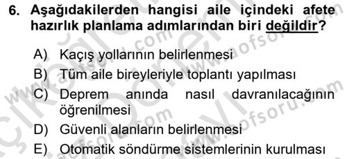 Afet Yönetimi 1 Dersi 2021 - 2022 Yılı (Final) Dönem Sonu Sınavı 6. Soru