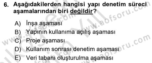 Afet Yönetimi 1 Dersi 2021 - 2022 Yılı Yaz Okulu Sınavı 6. Soru