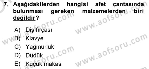 Afet Yönetimi 1 Dersi 2023 - 2024 Yılı Yaz Okulu Sınavı 7. Soru