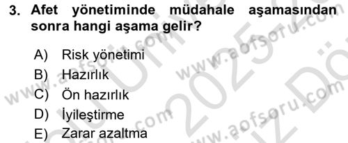 Afet Yönetimi 1 Dersi 2025 - 2026 Yılı (Vize) Ara Sınav Soruları 3. Soru