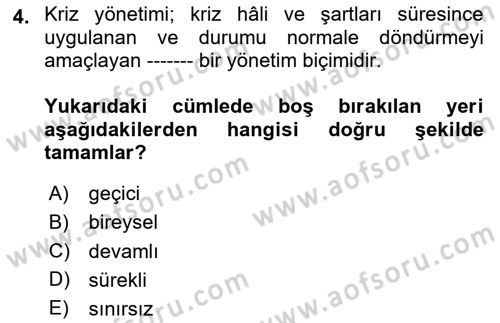 Afet Yönetimi 1 Dersi 2025 - 2026 Yılı (Vize) Ara Sınav Soruları 4. Soru
