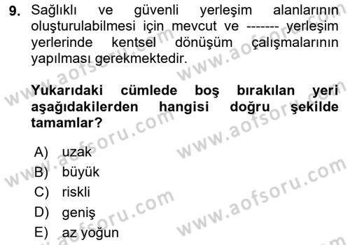 Afet Yönetimi 1 Dersi 2025 - 2026 Yılı (Vize) Ara Sınav Soruları 9. Soru