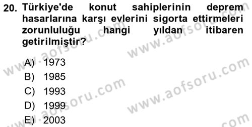 Afet Yönetimi 1 Dersi 2025 - 2026 Yılı (Final) Dönem Sonu Sınav Soruları 20. Soru