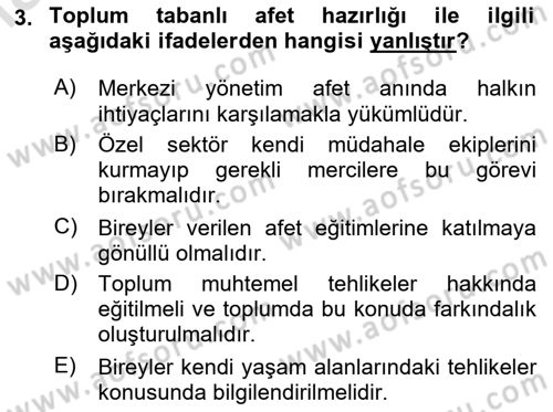 Afet Yönetimi 1 Dersi 2025 - 2026 Yılı (Final) Dönem Sonu Sınav Soruları 3. Soru