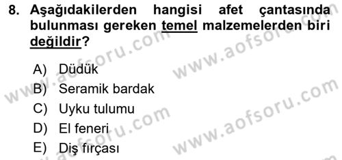 Afet Yönetimi 1 Dersi 2025 - 2026 Yılı (Final) Dönem Sonu Sınav Soruları 8. Soru