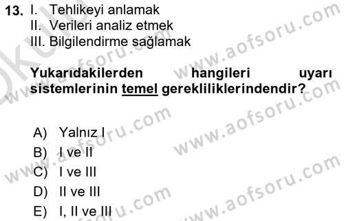 Afet Yönetimi 1 Dersi 2025 - 2026 Yılı Yaz Okulu Sınav Soruları 13. Soru