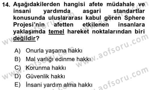 Afet Yönetimi 1 Dersi 2025 - 2026 Yılı Yaz Okulu Sınav Soruları 14. Soru
