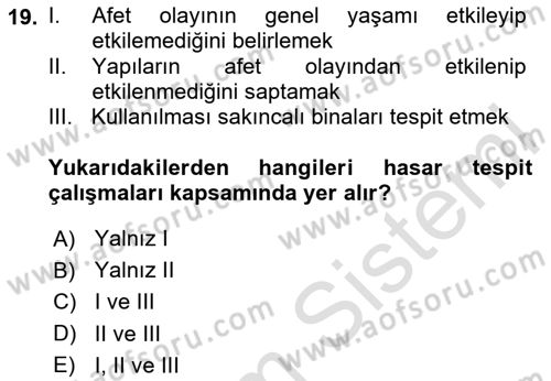Afet Yönetimi 1 Dersi 2025 - 2026 Yılı Yaz Okulu Sınav Soruları 19. Soru