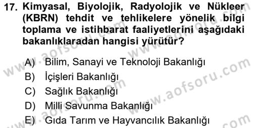 Afet Yönetimi 2 Dersi 2017 - 2018 Yılı (Vize) Ara Sınav Soruları 17. Soru