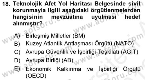 Afet Yönetimi 2 Dersi 2017 - 2018 Yılı (Vize) Ara Sınav Soruları 18. Soru