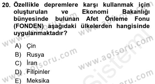 Afet Yönetimi 2 Dersi 2017 - 2018 Yılı (Final) Dönem Sonu Sınav Soruları 20. Soru