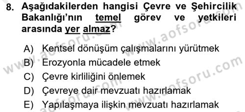 Afet Yönetimi 2 Dersi 2017 - 2018 Yılı (Final) Dönem Sonu Sınav Soruları 8. Soru