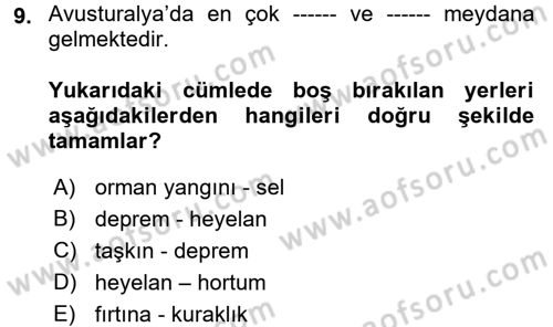 Afet Yönetimi 2 Dersi 2017 - 2018 Yılı (Final) Dönem Sonu Sınav Soruları 9. Soru