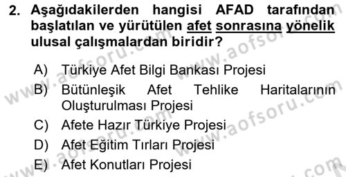 Afet Yönetimi 2 Dersi 2018 - 2019 Yılı 3 Ders Sınav Soruları 2. Soru