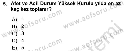 Afet Yönetimi 2 Dersi 2018 - 2019 Yılı 3 Ders Sınav Soruları 5. Soru