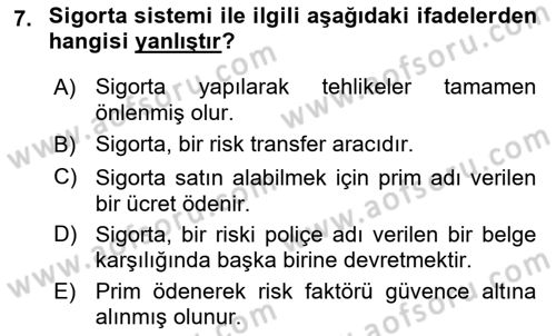Afet Yönetimi 2 Dersi 2018 - 2019 Yılı 3 Ders Sınav Soruları 7. Soru