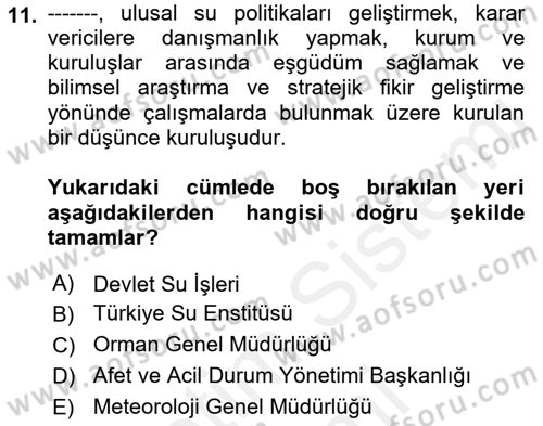 Afet Yönetimi 2 Dersi 2018 - 2019 Yılı (Final) Dönem Sonu Sınav Soruları 11. Soru