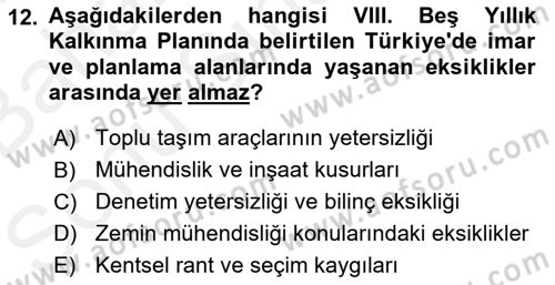 Afet Yönetimi 2 Dersi 2018 - 2019 Yılı (Final) Dönem Sonu Sınav Soruları 12. Soru