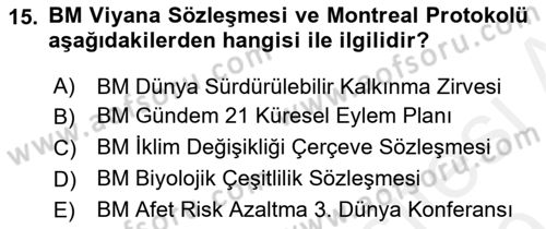 Afet Yönetimi 2 Dersi 2018 - 2019 Yılı (Final) Dönem Sonu Sınav Soruları 15. Soru