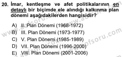 Afet Yönetimi 2 Dersi 2018 - 2019 Yılı (Final) Dönem Sonu Sınav Soruları 20. Soru