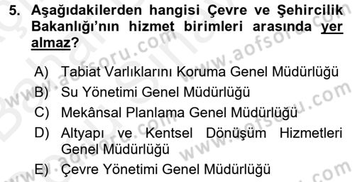 Afet Yönetimi 2 Dersi 2018 - 2019 Yılı (Final) Dönem Sonu Sınav Soruları 5. Soru