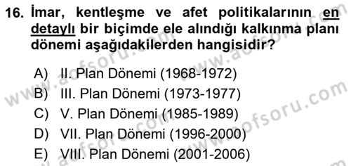 Afet Yönetimi 2 Dersi 2018 - 2019 Yılı Yaz Okulu Sınav Soruları 16. Soru