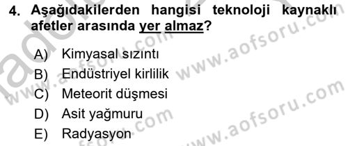 Afet Yönetimi 2 Dersi 2018 - 2019 Yılı Yaz Okulu Sınav Soruları 4. Soru