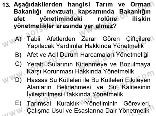 Afet Yönetimi 2 Dersi 2020 - 2021 Yılı Yaz Okulu Sınav Soruları 13. Soru