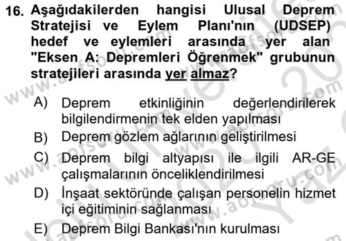 Afet Yönetimi 2 Dersi 2020 - 2021 Yılı Yaz Okulu Sınav Soruları 16. Soru