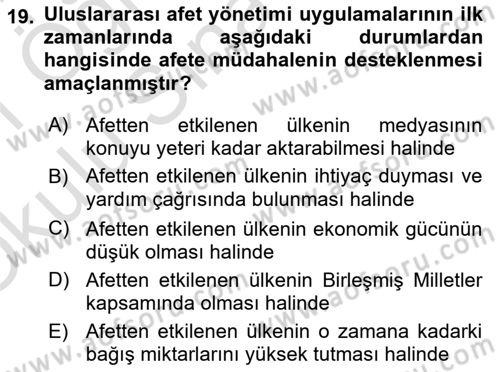 Afet Yönetimi 2 Dersi 2020 - 2021 Yılı Yaz Okulu Sınav Soruları 19. Soru