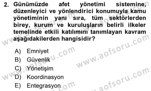 Afet Yönetimi 2 Dersi 2020 - 2021 Yılı Yaz Okulu Sınav Soruları 2. Soru