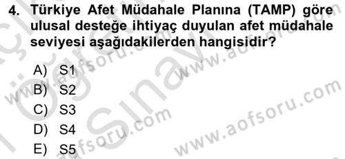 Afet Yönetimi 2 Dersi 2020 - 2021 Yılı Yaz Okulu Sınav Soruları 4. Soru
