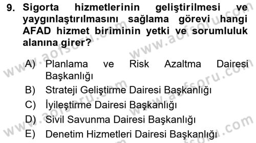 Afet Yönetimi 2 Dersi 2020 - 2021 Yılı Yaz Okulu Sınav Soruları 9. Soru