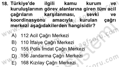 Afet Yönetimi 2 Dersi 2021 - 2022 Yılı (Vize) Ara Sınav Soruları 18. Soru