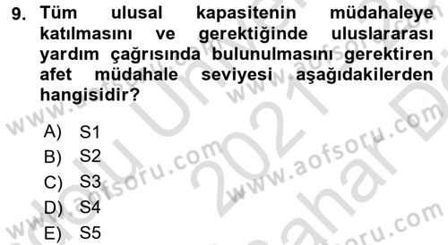 Afet Yönetimi 2 Dersi 2021 - 2022 Yılı (Vize) Ara Sınav Soruları 9. Soru
